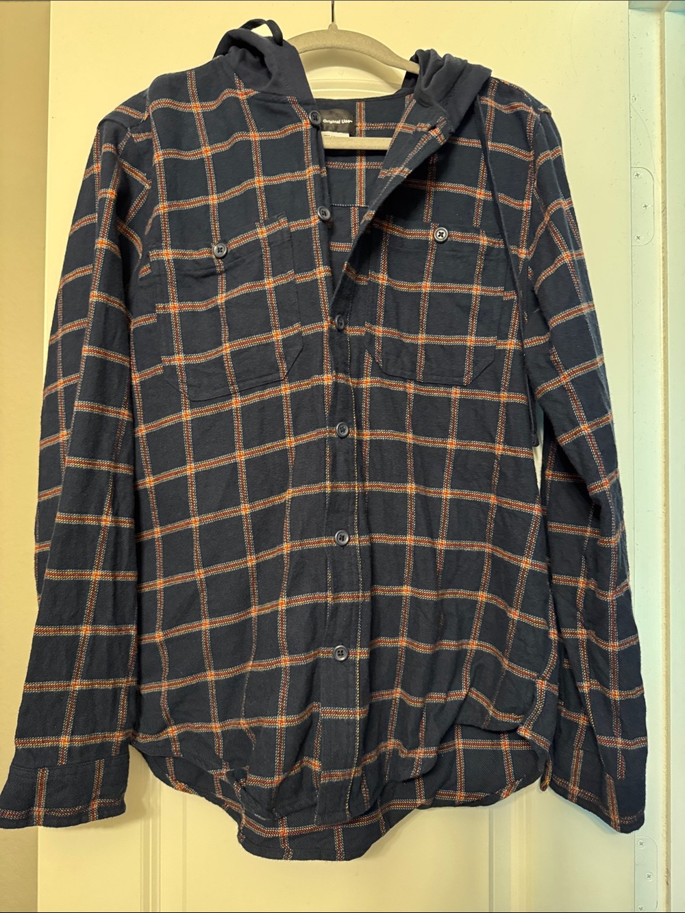 Original Use Navy Plaid Hooded Button-Front Shirt Jacket